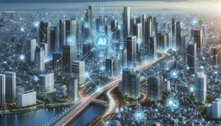 AI Smart Cities - A futuristic cityscape with advanced technology and smart infrastructure