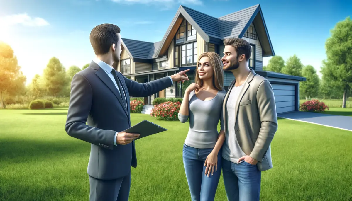 AI for realtors - A real estate agent showing a house for sale to a couple