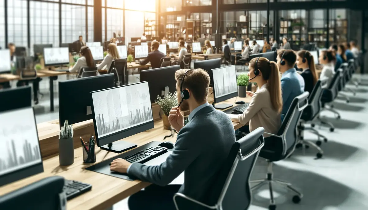 An Image of a call center - Call flow and AI for businesses - Bigly Sales