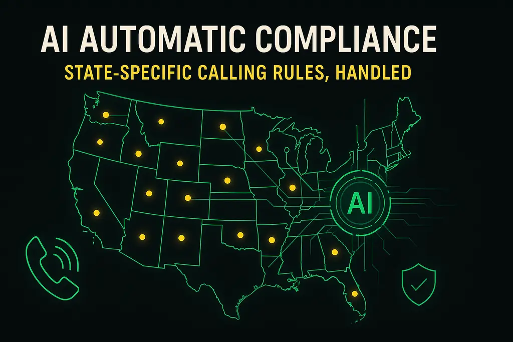 AI compliance system checking state-specific calling rules and state-level DNC lists across the United States.