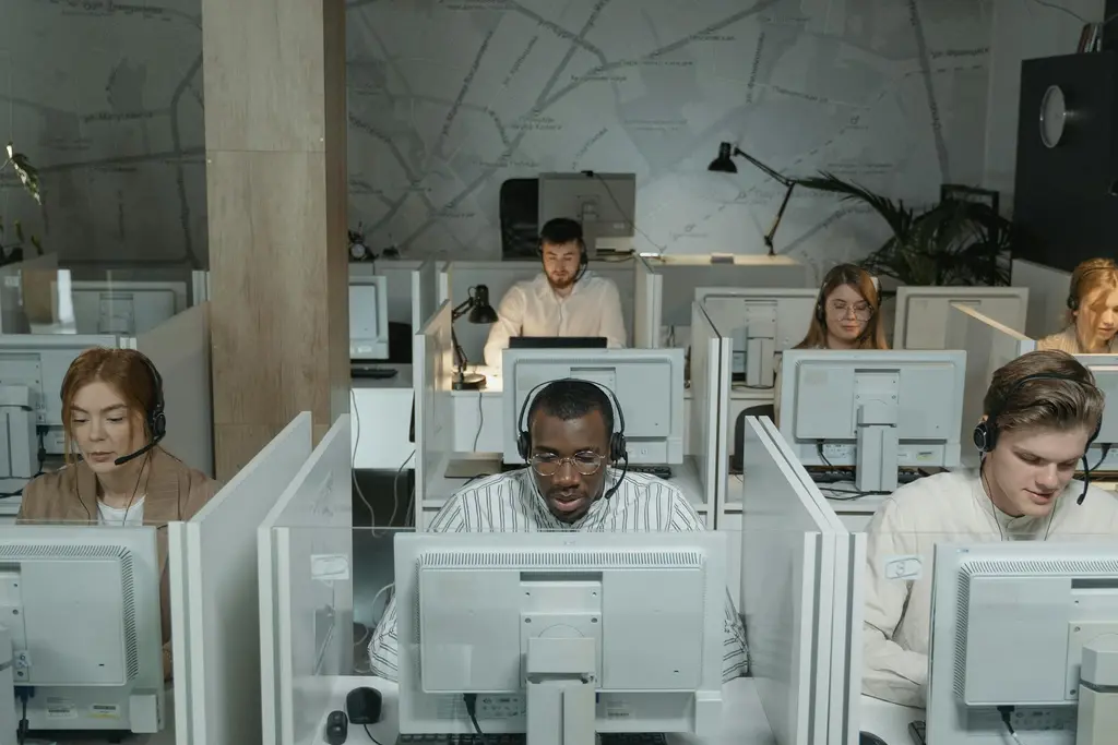 AI Voice Agents for Outbound Call Center - A call center scene - Call center agents dialing