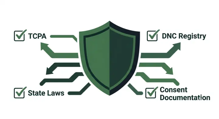 TCPA compliance dashboard for AI calling campaign showing consent verification and DNC scrubbing status