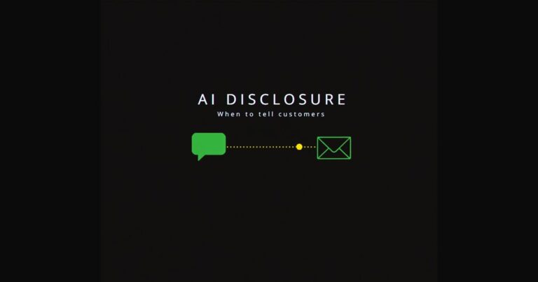 AI disclosure featured graphic pairing an email icon and a voice call icon to show where disclosure applies