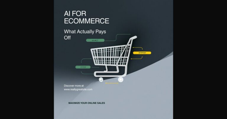 AI for ecommerce featured graphic showing search, stock and support as the three areas where AI returns real value