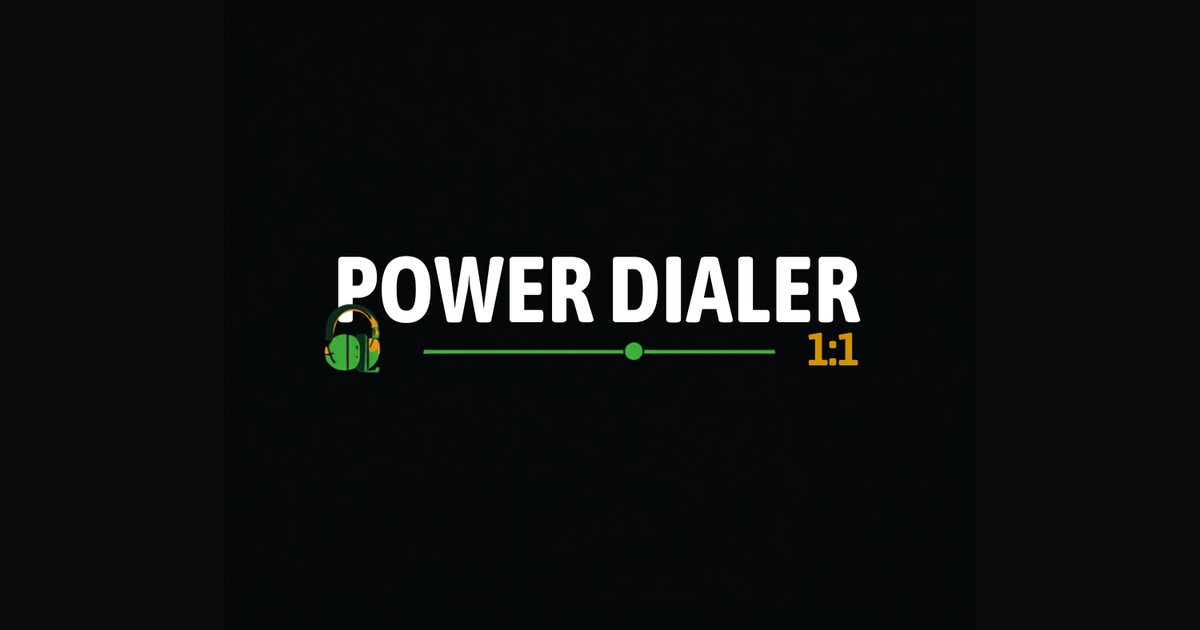 Power dialer featured graphic showing a single agent headset linked to one outbound call at a one to one dial ratio