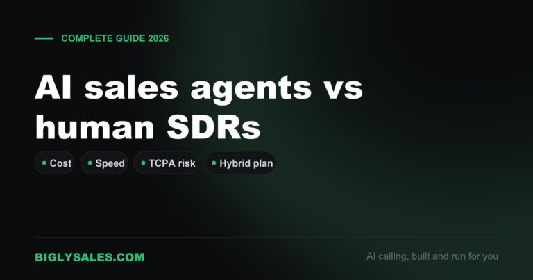 Card reading AI sales agents vs human SDRs, the complete 2026 guide, with chips for cost, speed, TCPA risk and hybrid plan